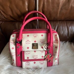 MCM Pink Satchel with Monogram Design